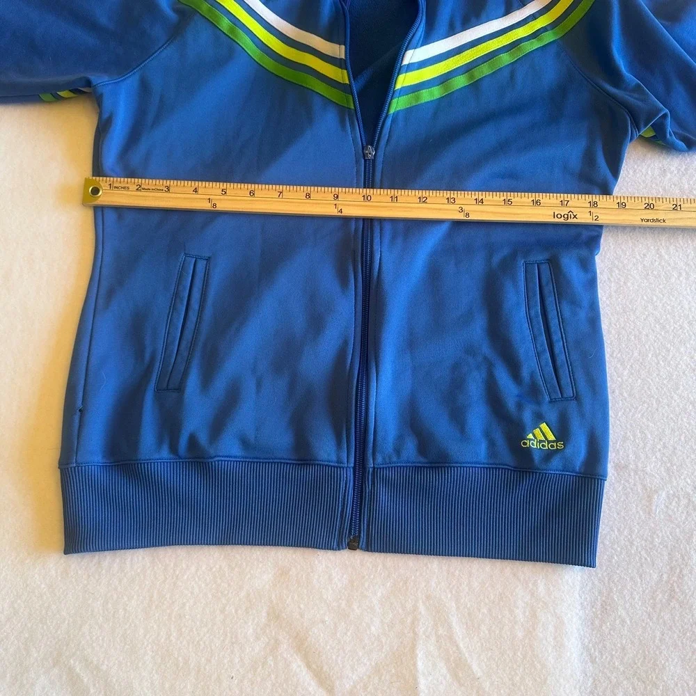 Adidas Mens Full Zip Hoodie M Blue Green White Stripes Track Jacket Athletic